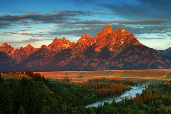 Amerika Berge Wald Fluss Herbst