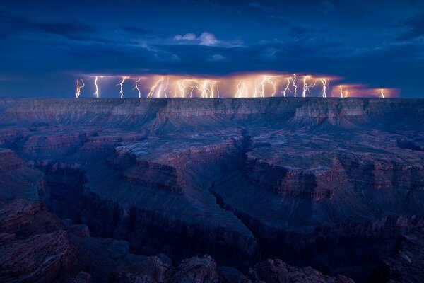 A lot of lightning on the horizon of the Grand Canyon