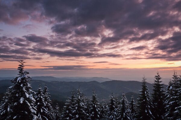 Paisaje invernal contra el cielo