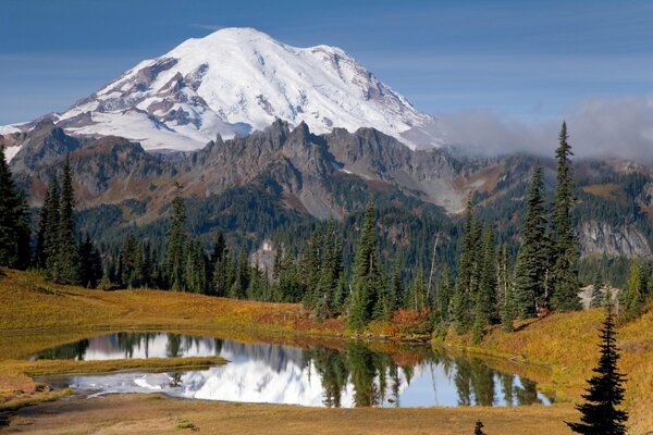 Mountain lake among the picturesque landscape