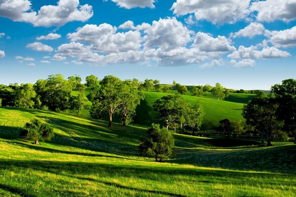 Photo de la vallée verte sur fond de ciel bleu