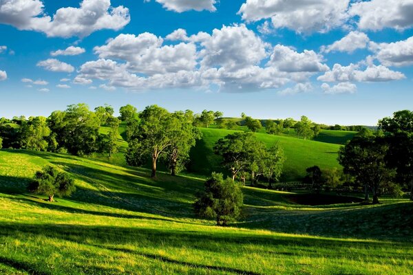 Foto della valle verde contro il cielo blu