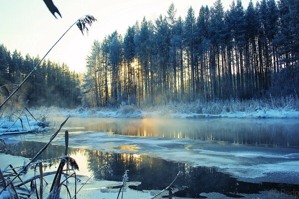 Landscape with a beautiful river in winter