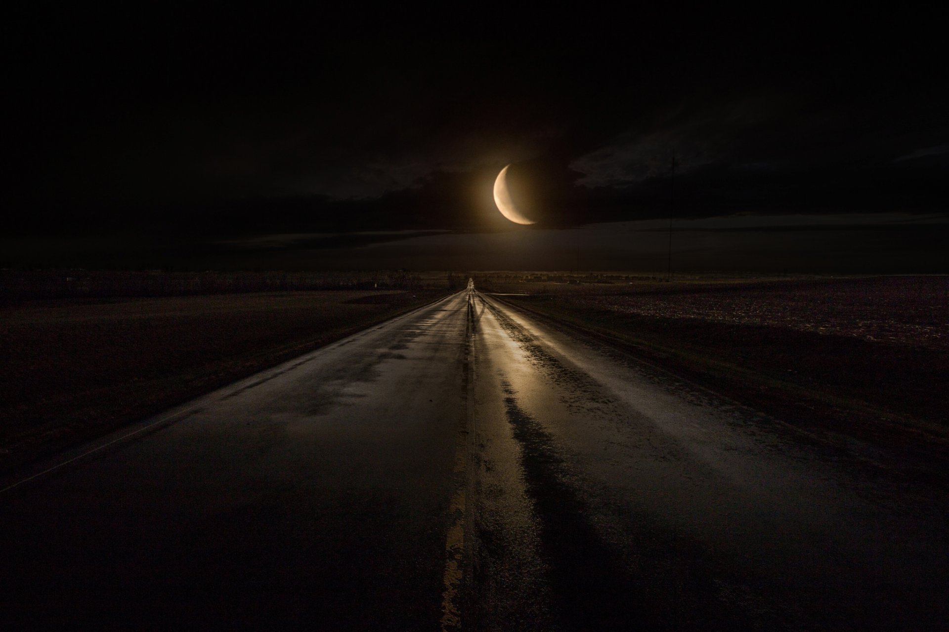 midnight road night moon