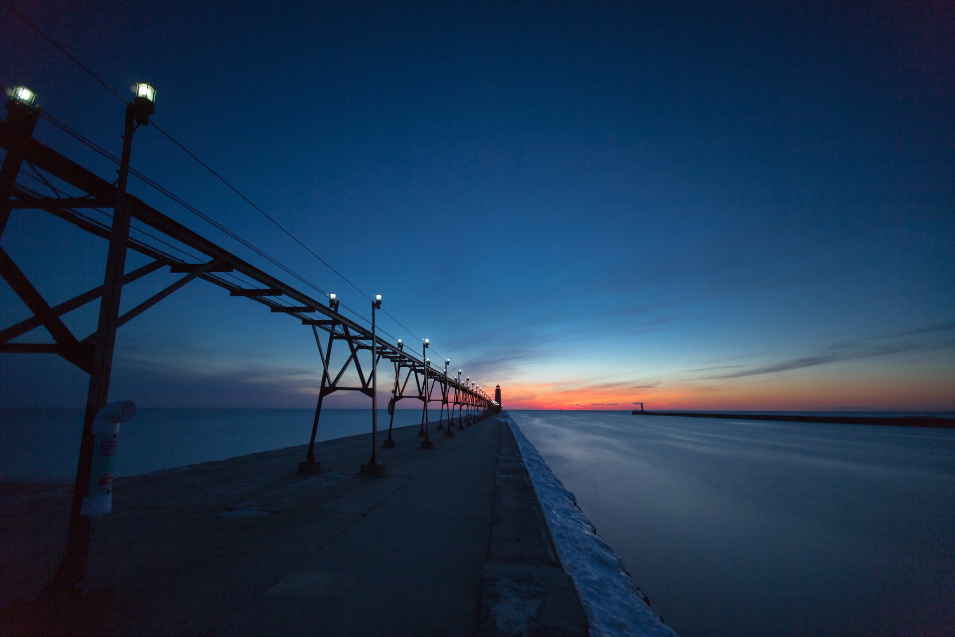 unset sea bridge landscape