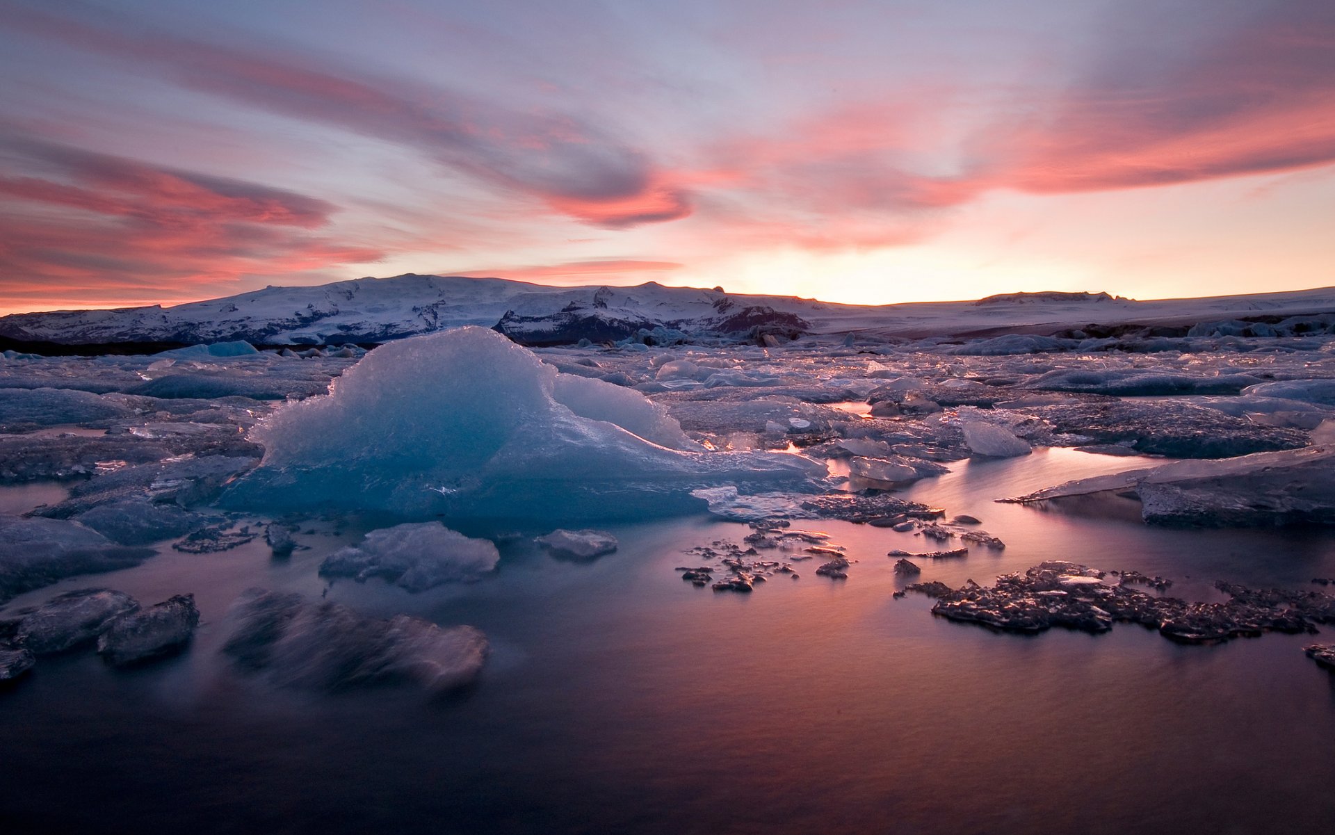 islande neige glace soir coucher de soleil