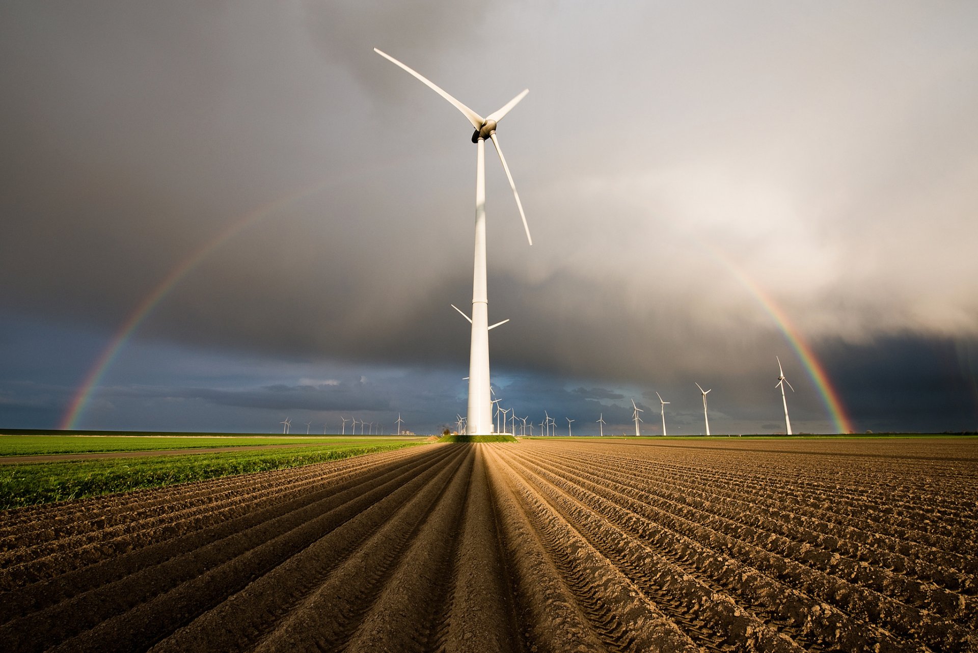 niederlande holland felder windgeneratoren regenbogen