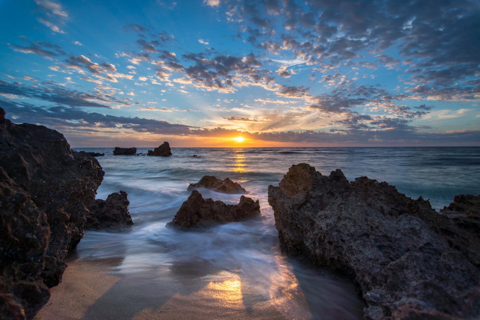 alba mare spiaggia costa rocce paesaggio