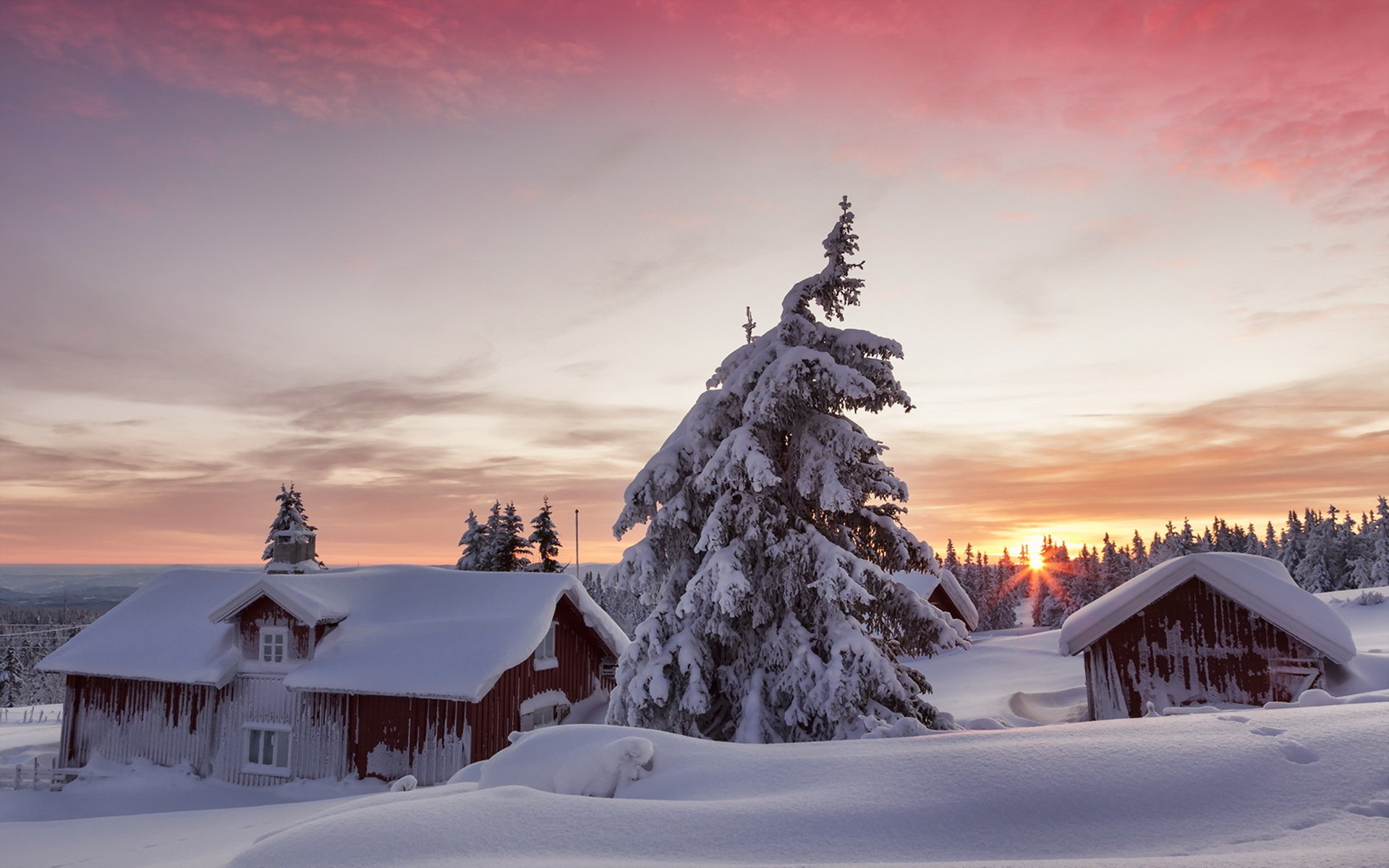 hiver neige maison matin