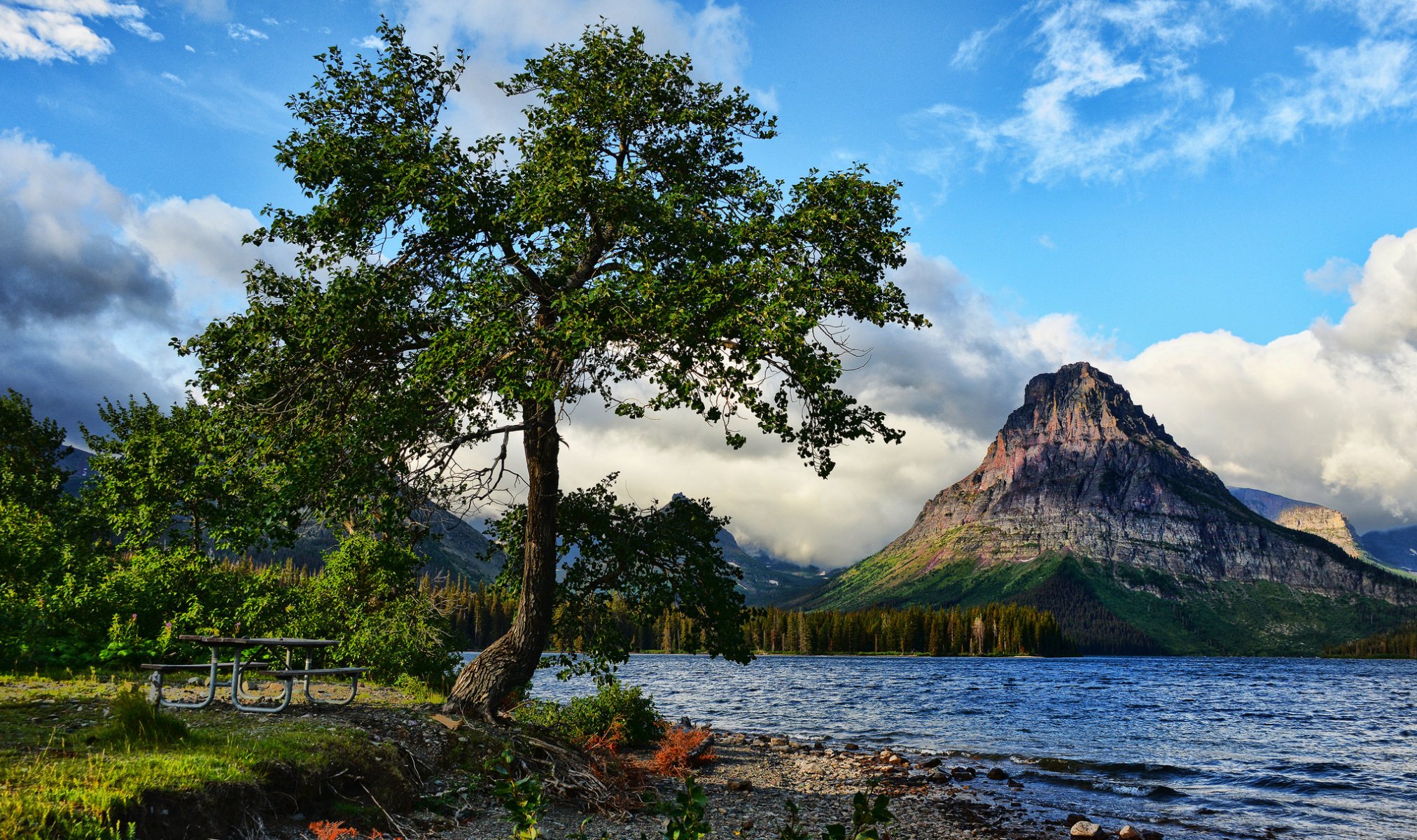 berge see baum landschaft