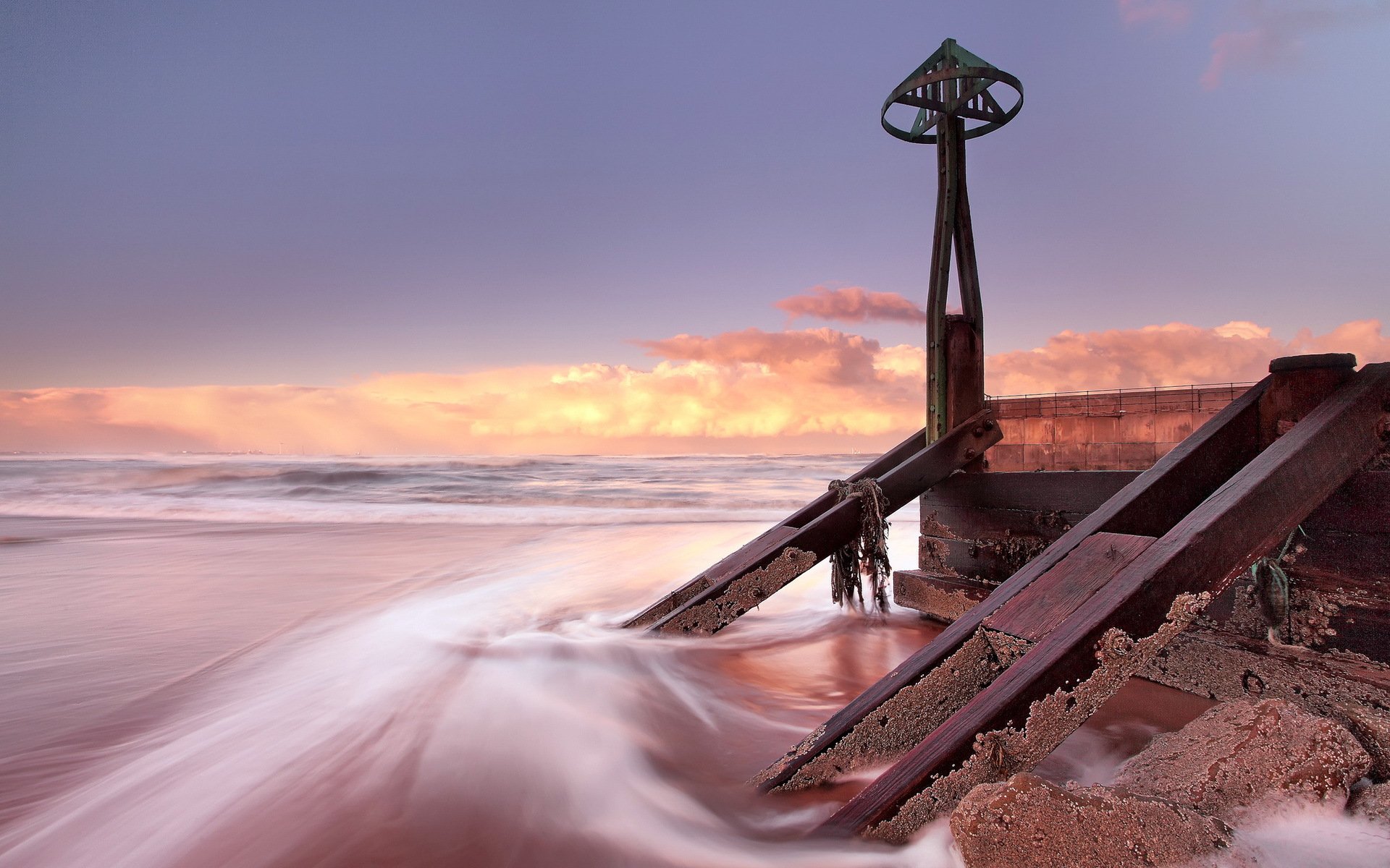 unset sea wharf landscape