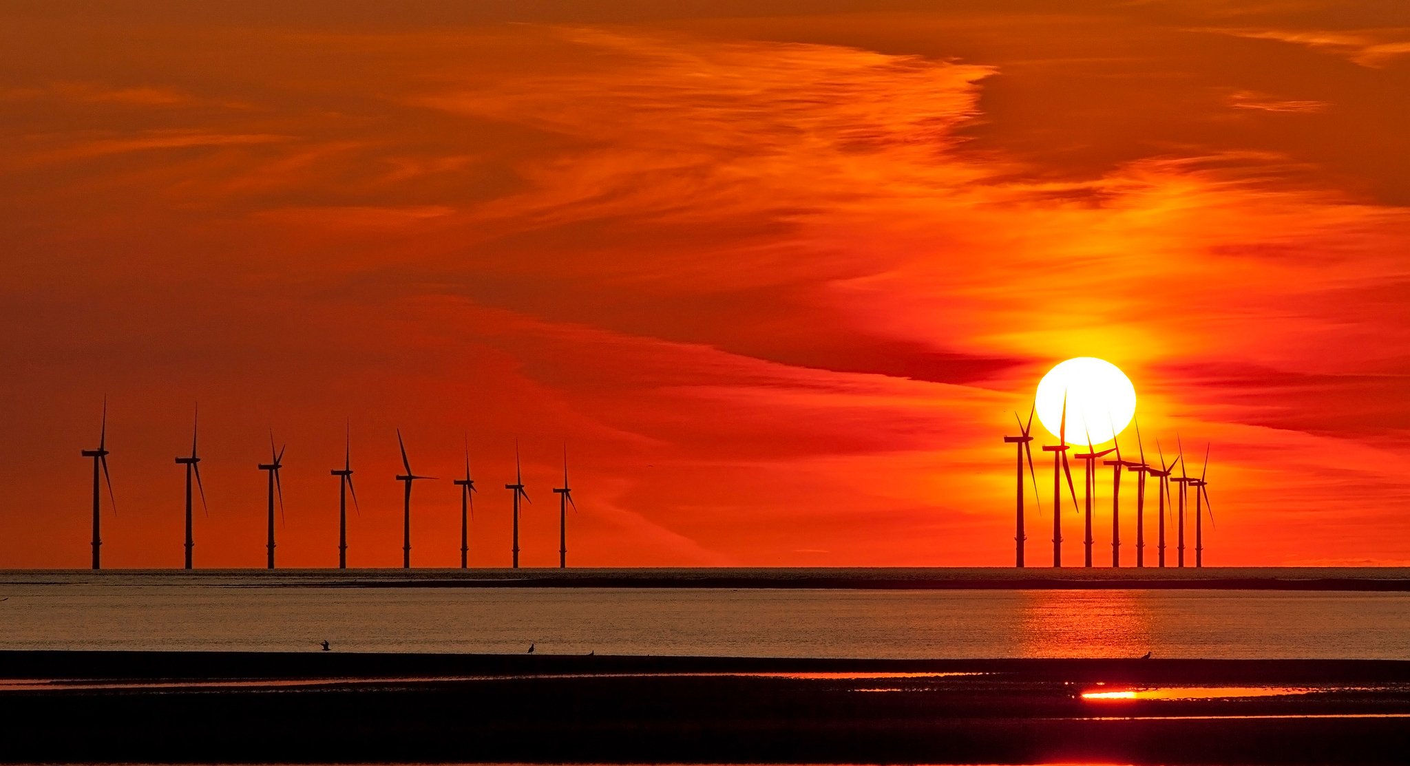 ky clouds sun sunset sea tide windmill