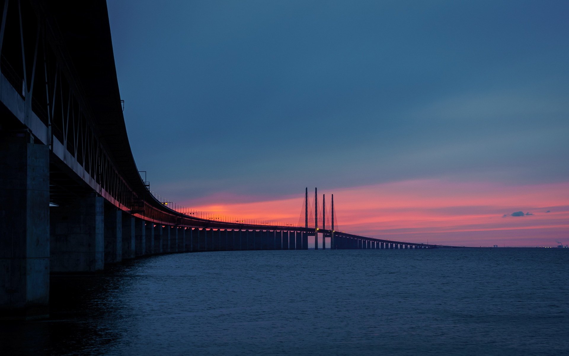 szwecja skania bunkeflostrand øresunds bridge zachód słońca most