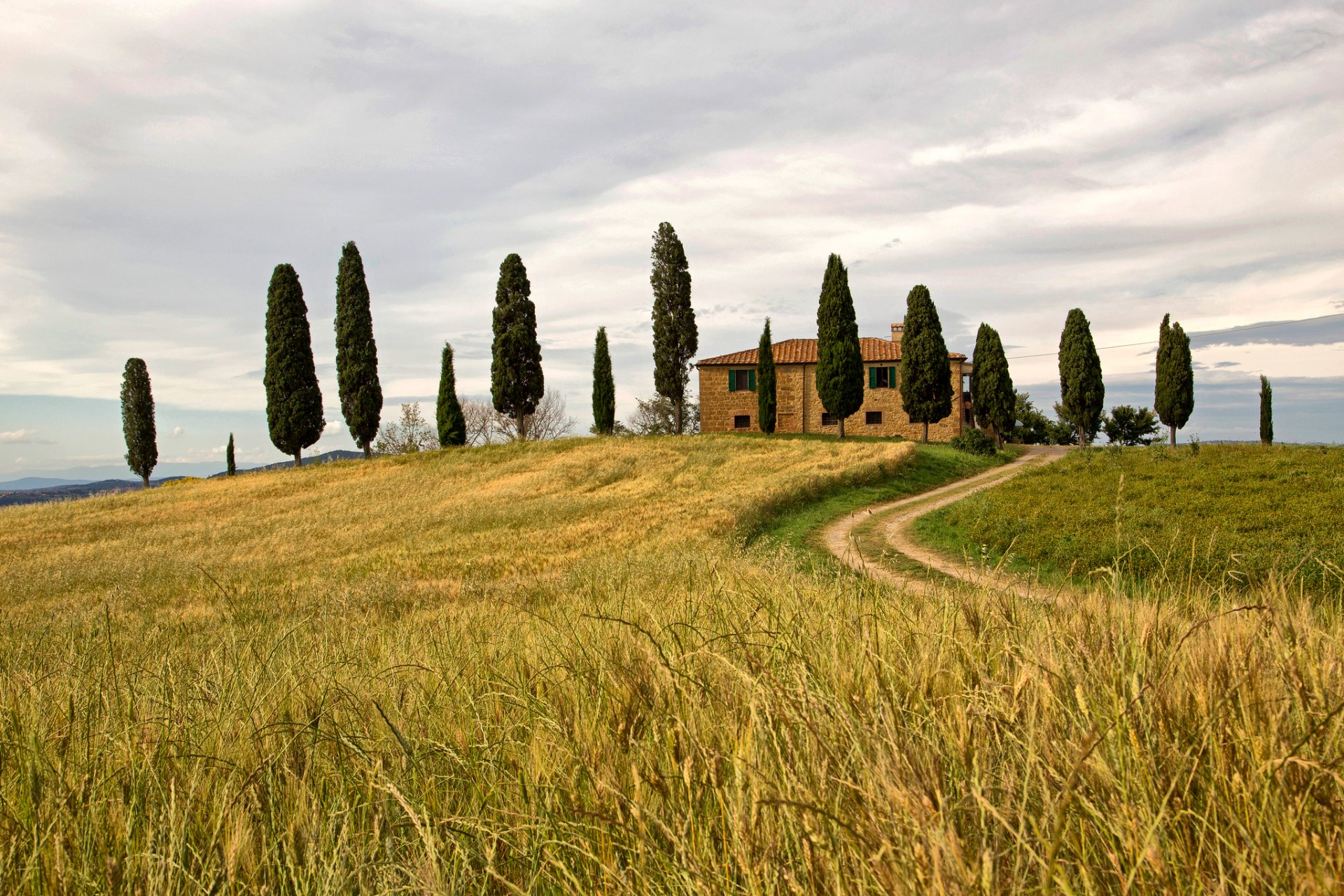 pienza sienne italie ciel colline maison arbres champ