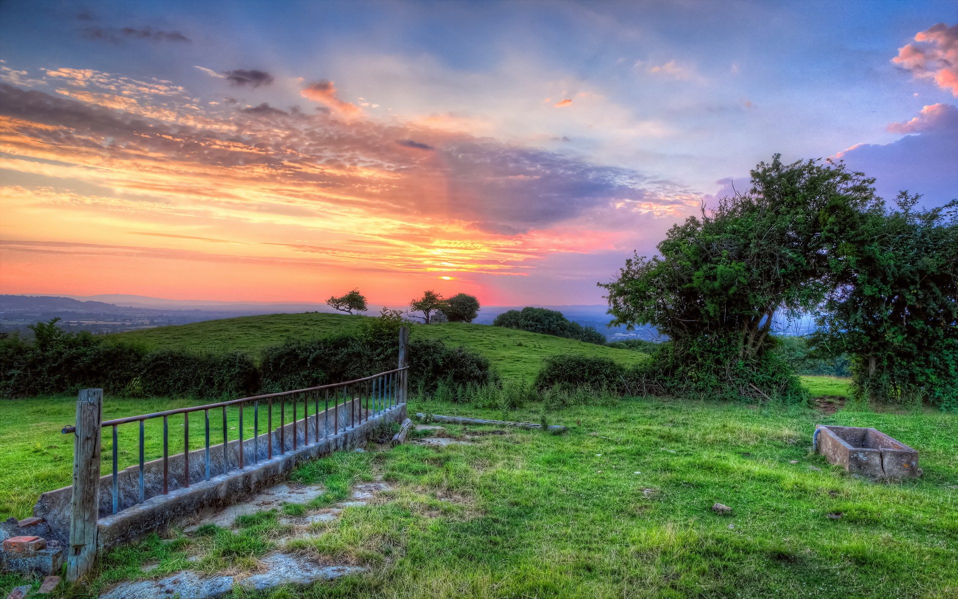 puesta de sol campo paisaje