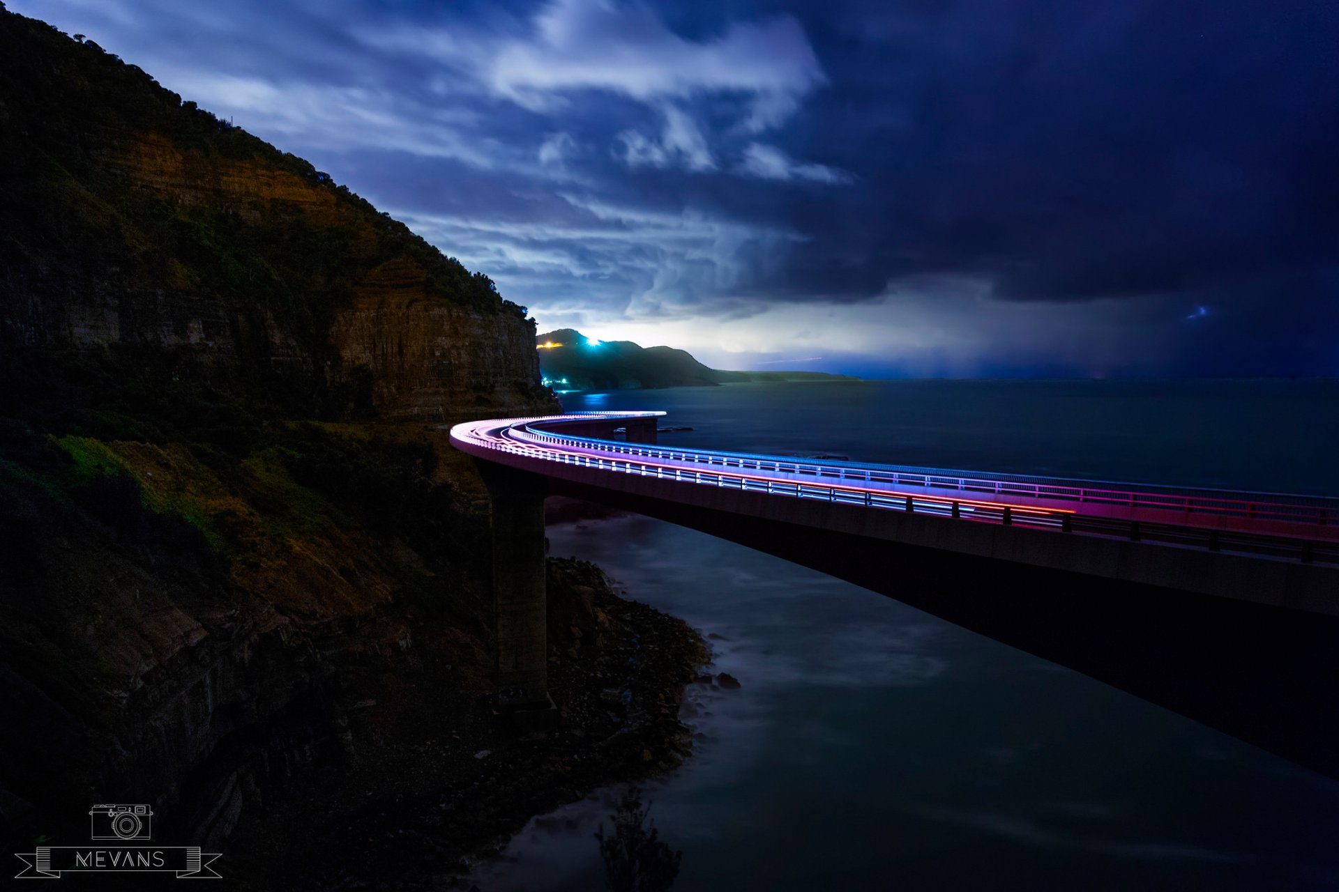 australie nouvelle-galles du sud illawarra sea cliff bridge pont roches océan lumières exposition nuages