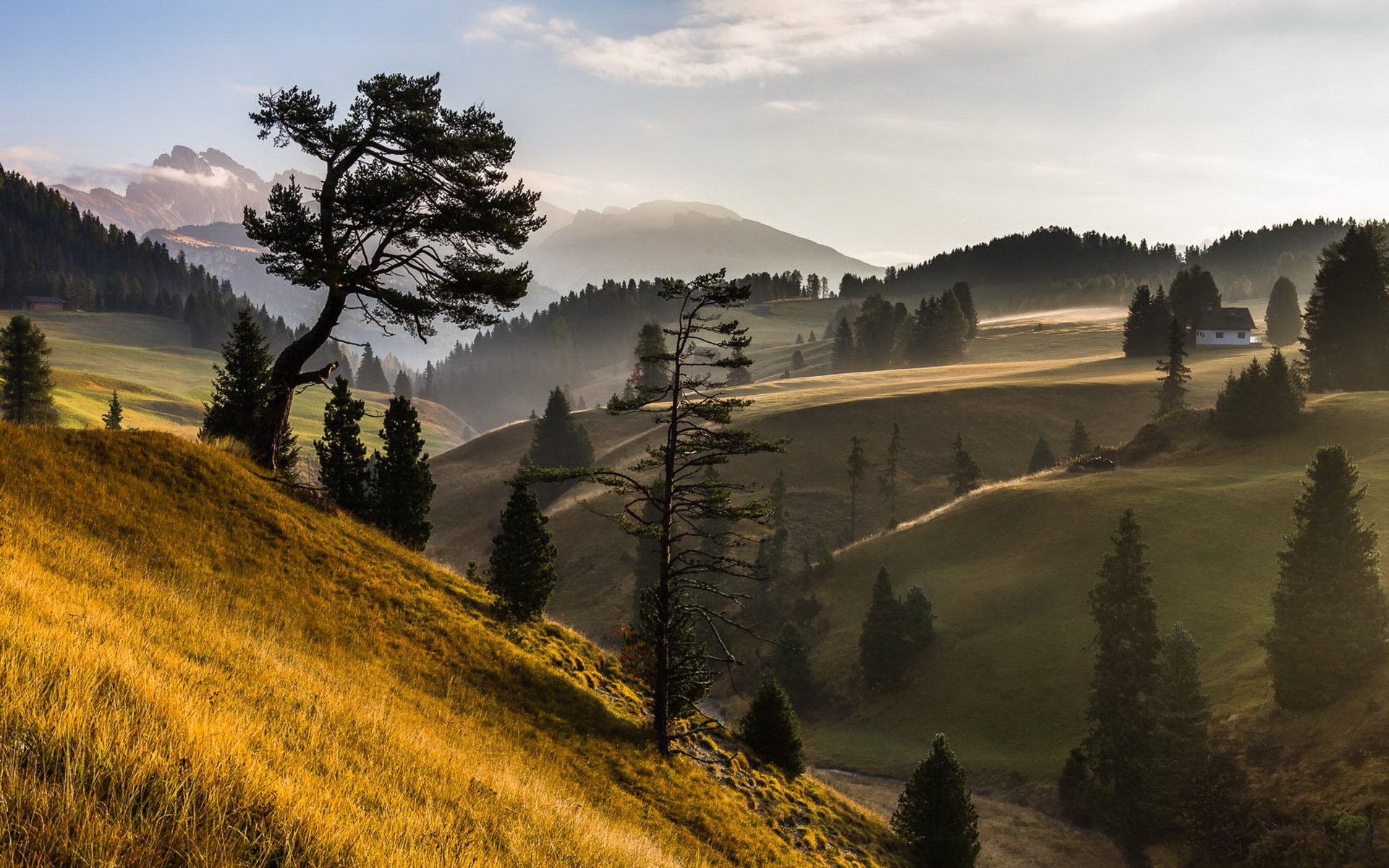 mountain fog house landscape