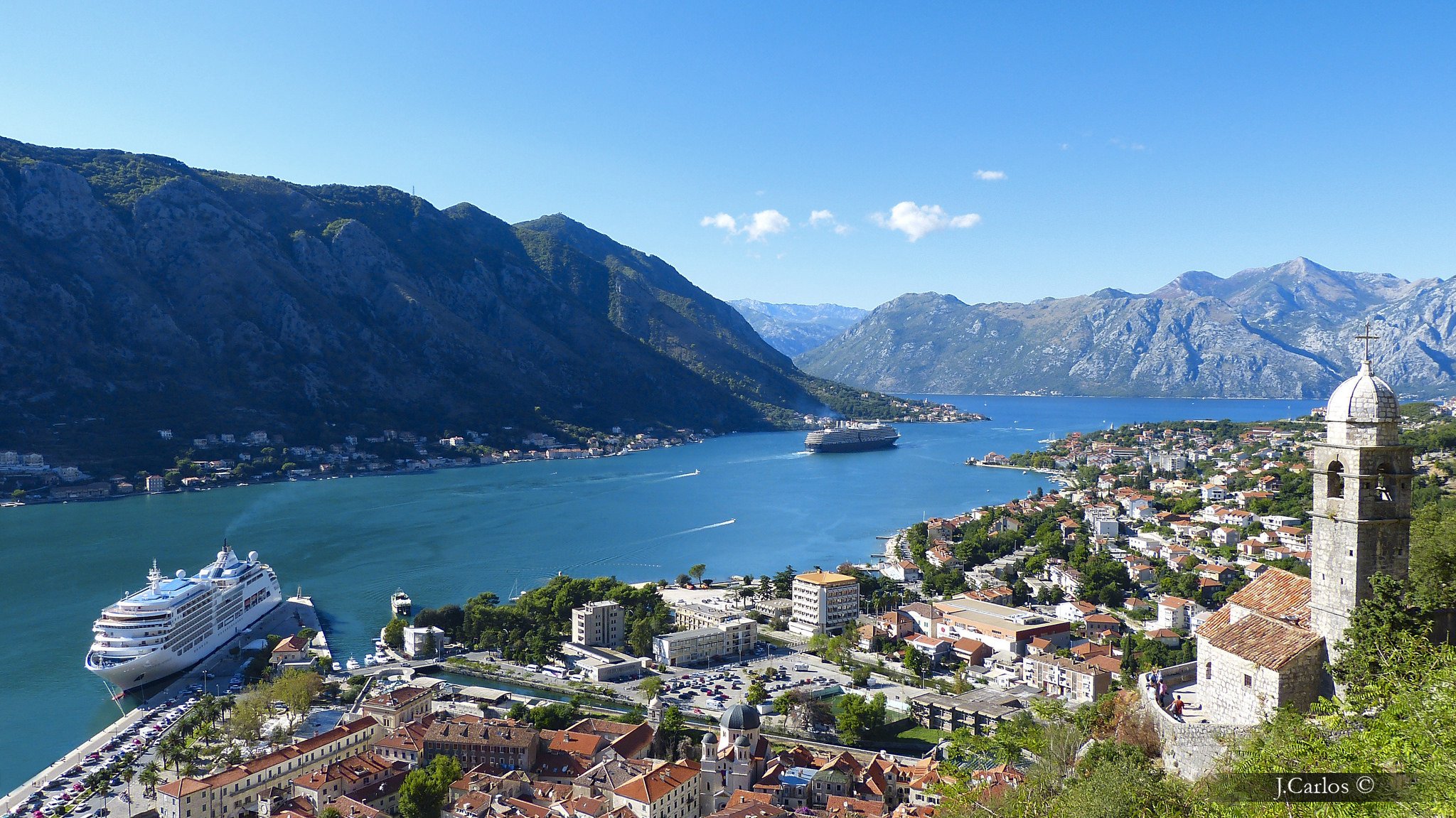 kotor montenegro bucht von kotor lovcen lovcen-gebirge berge bucht liner panorama