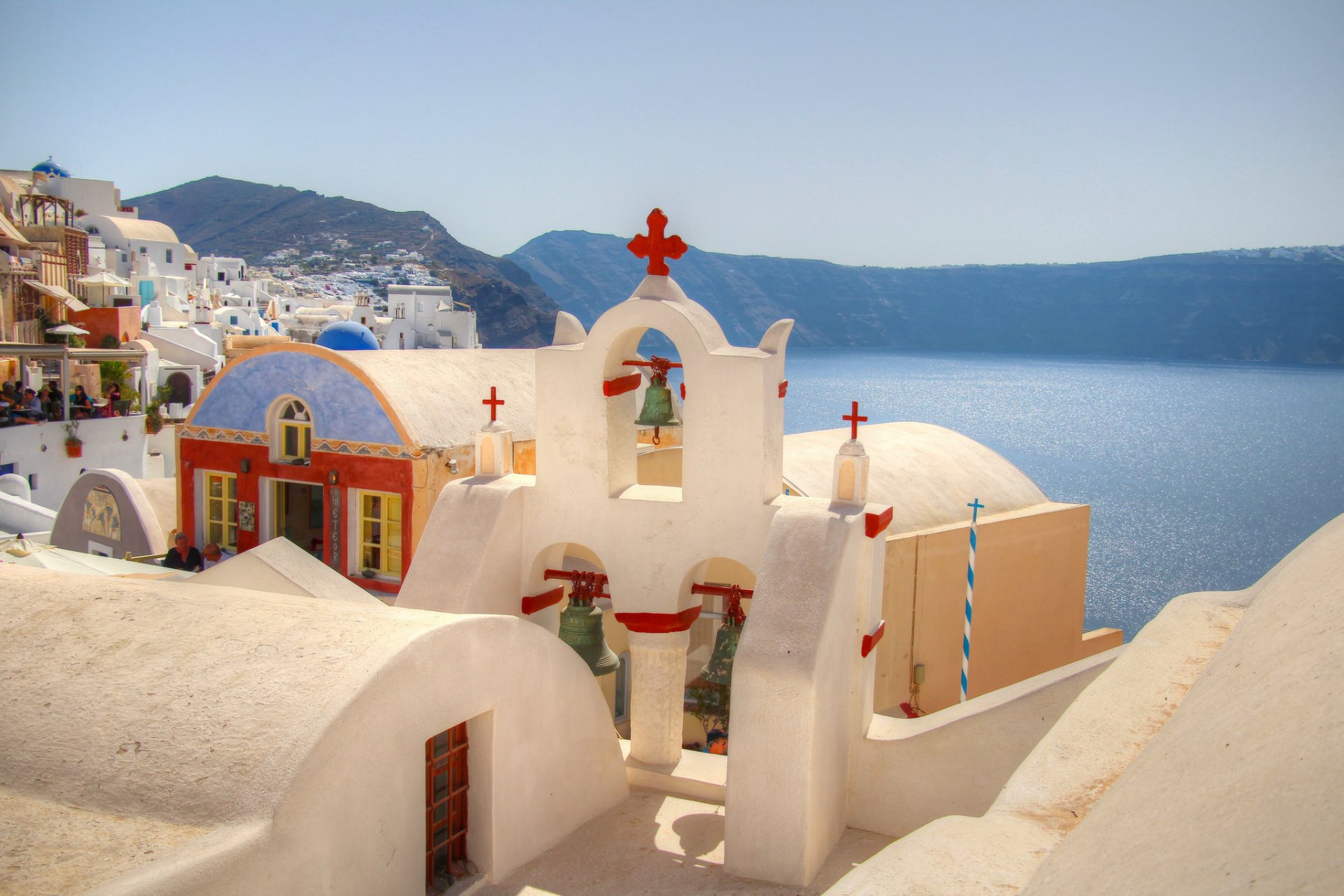 griechenland santorini himmel meer berge häuser kirche