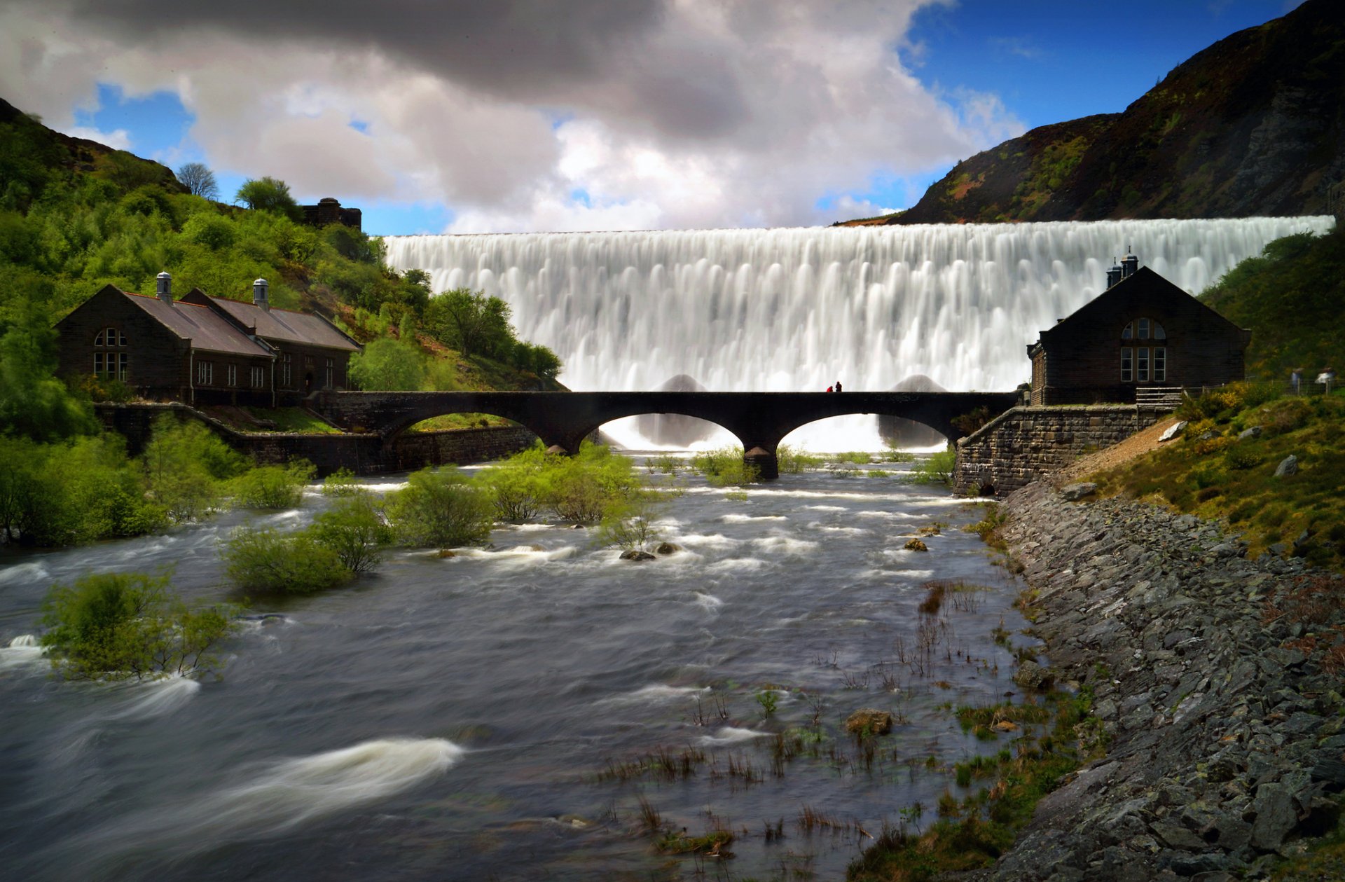 himmel berge wasserfall fluss brücke bogen haus