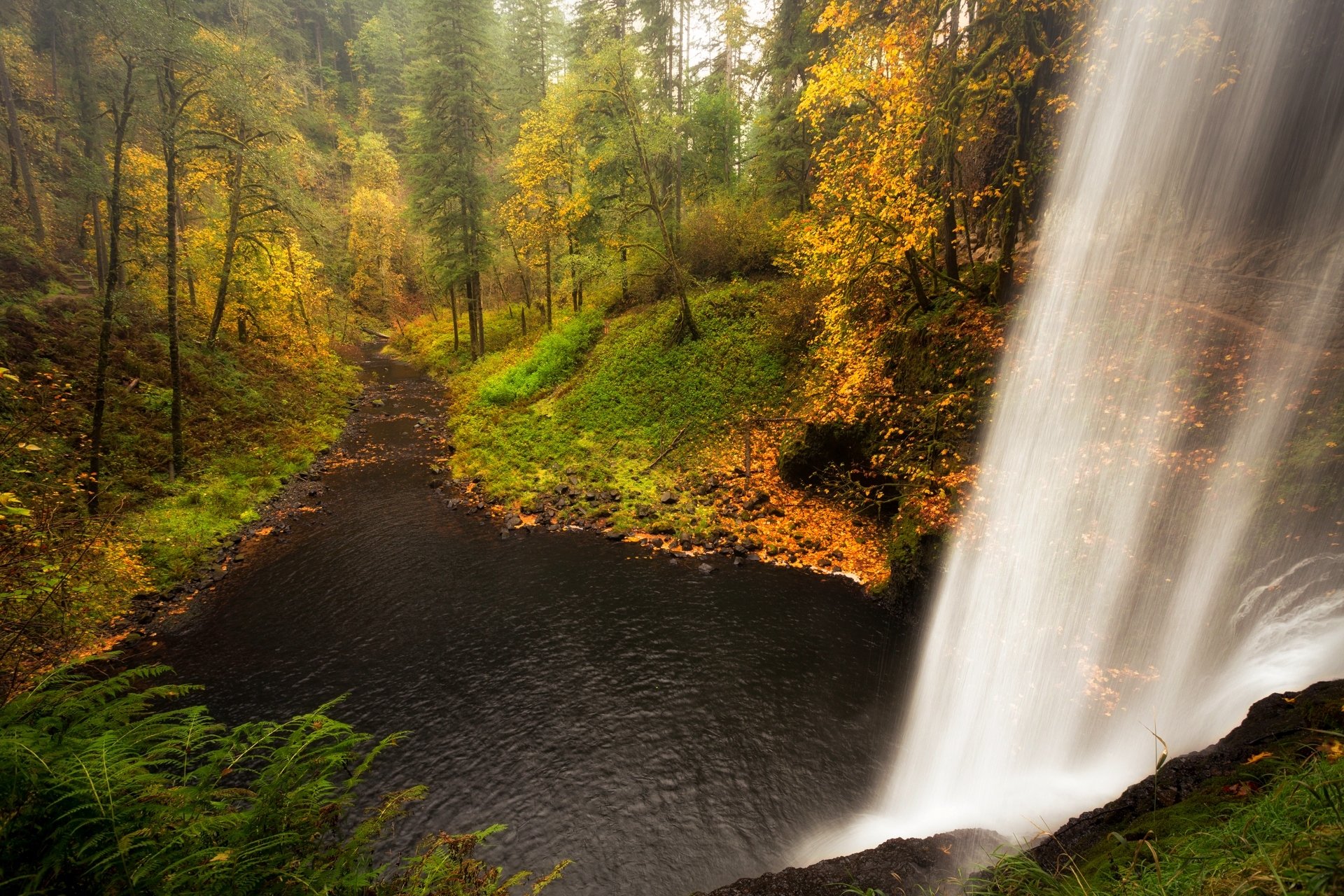 nature landscape forest waterfall water trees autumn river autumn view