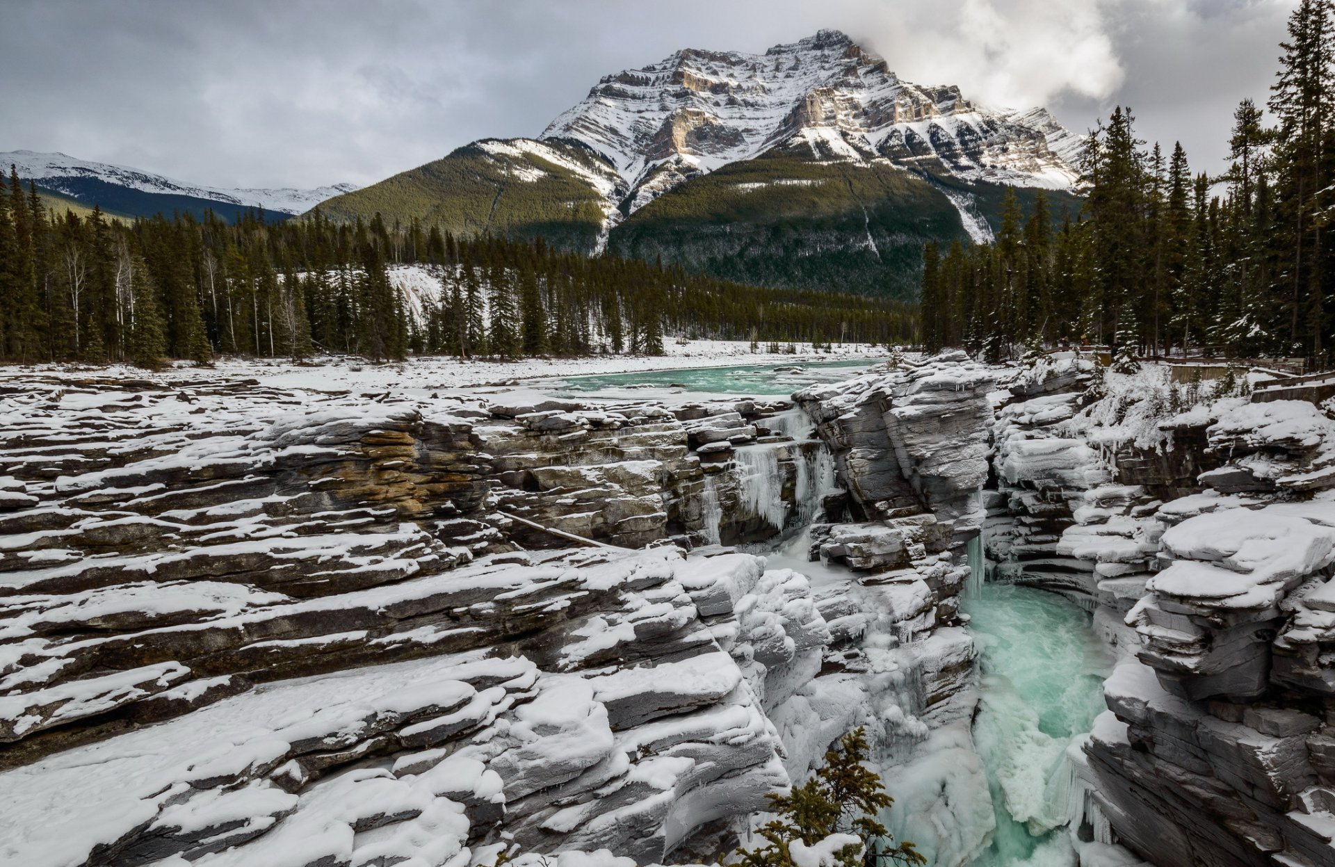 athabasca fall jasper nationalpark berge fluss