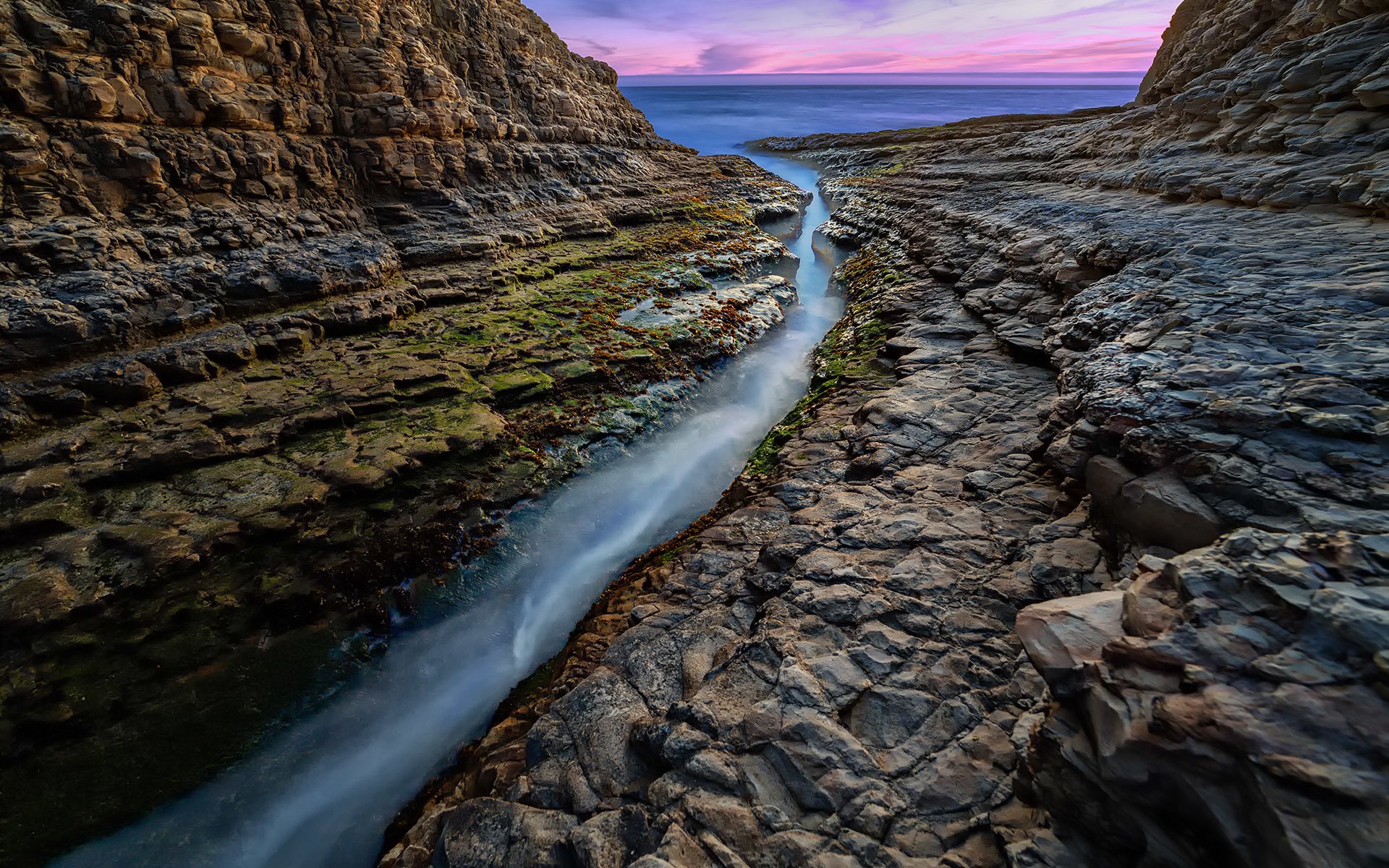 california ocean rock stones crack water sunset