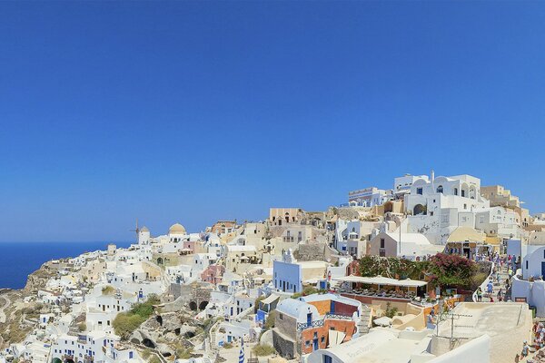 Santorini island against the blue sky