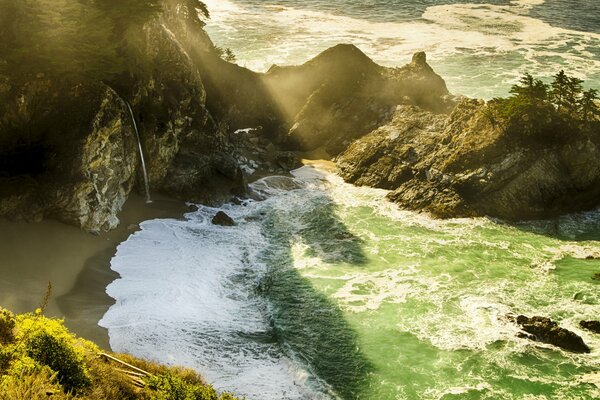 Bay with green water in California