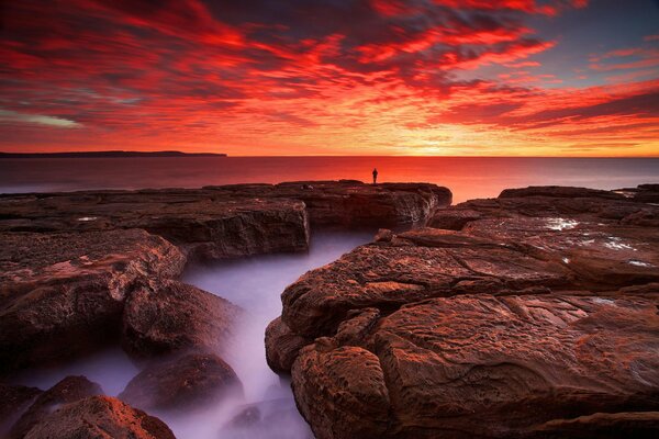 Ozean Sonnenaufgang Felsen Natur