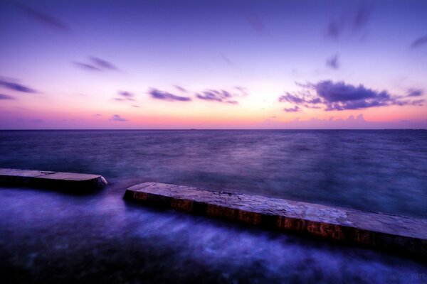 Landscape in purple tones. Sunrise