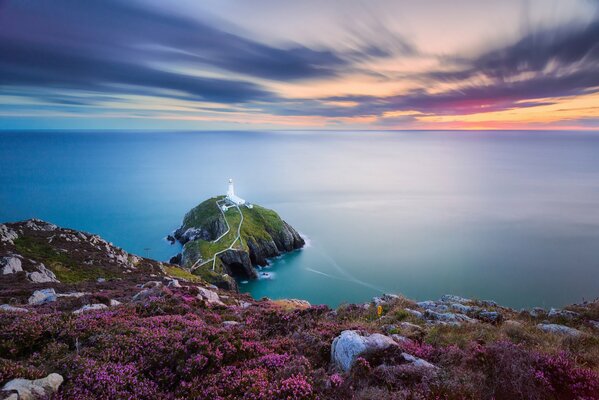 Rocky Island South Stack lighthouse in the Irish Sea