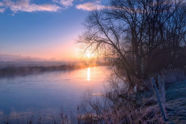 Landscape spring dawn over the river