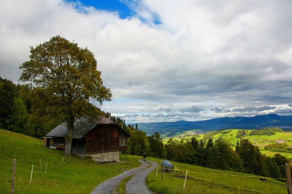 The road going into the mountains of Switzerland