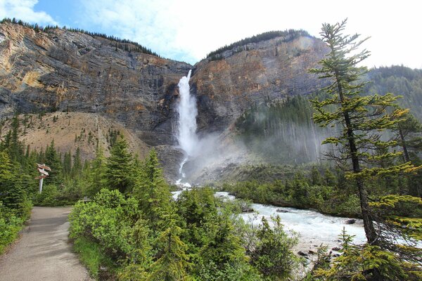 National Park with waterfalls and evergreen trees