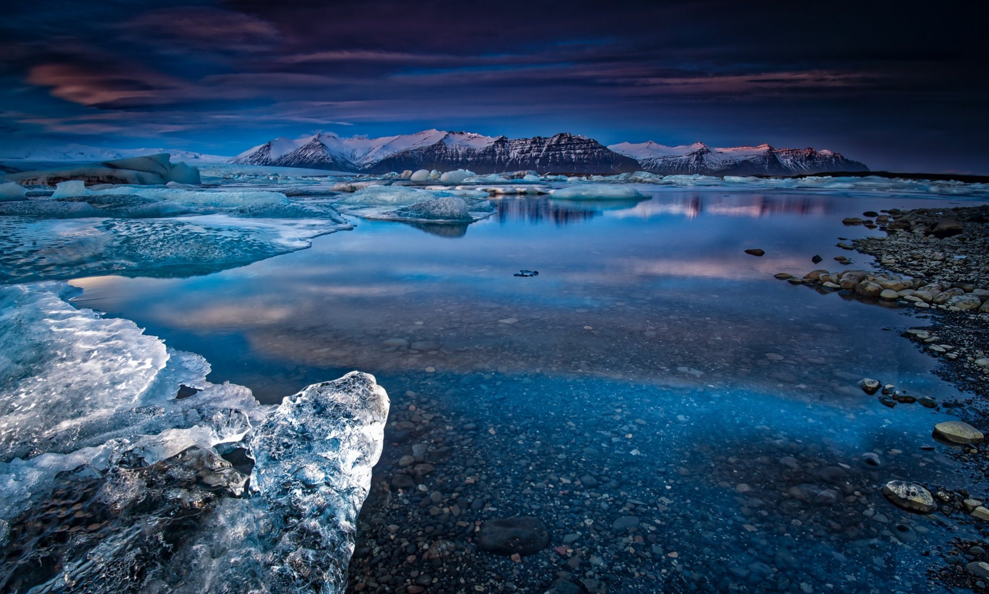 montañas nieve río invierno naturaleza puesta de sol islandia