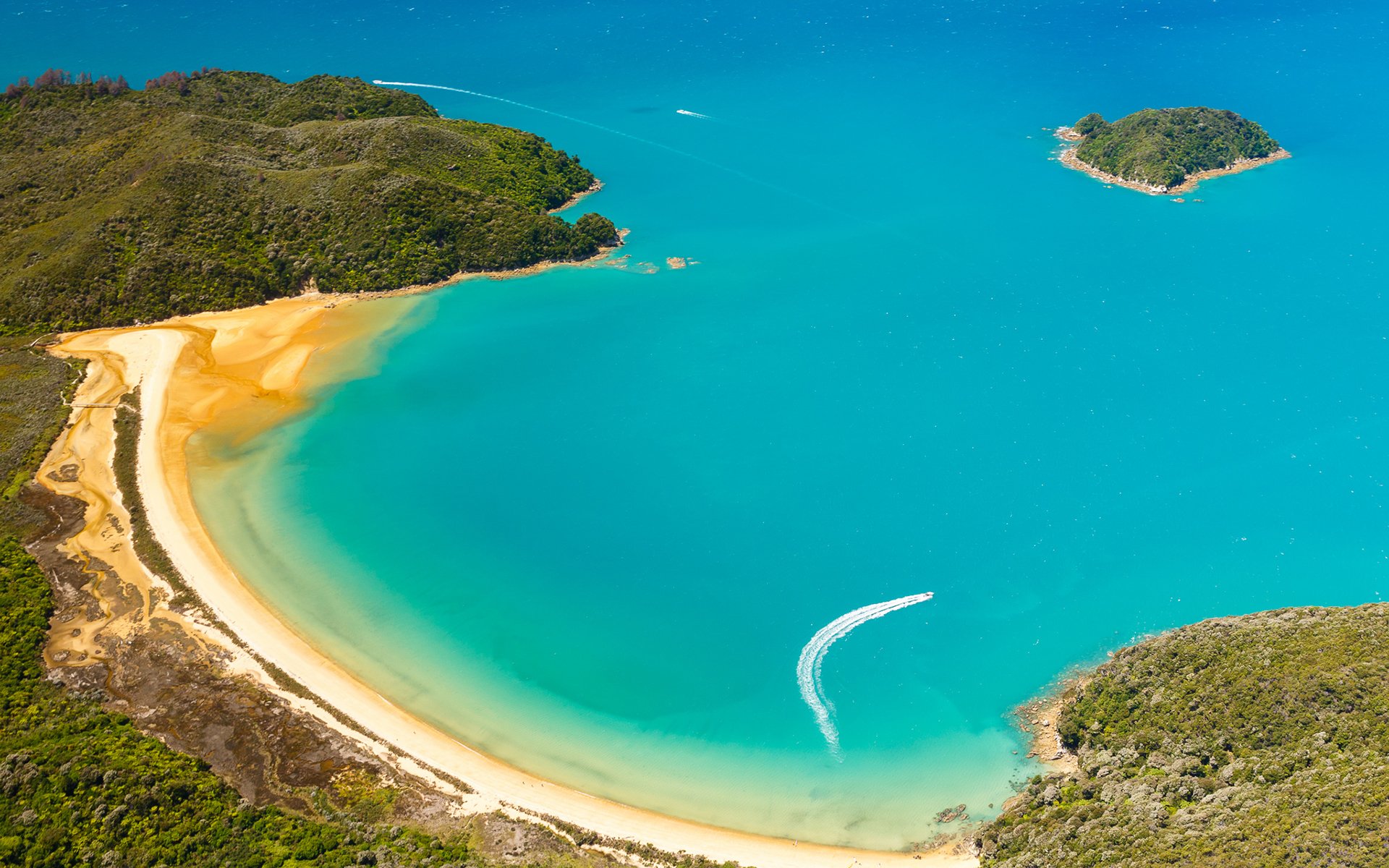 abel tasman nationalpark neuseeland strand ozean boot küste