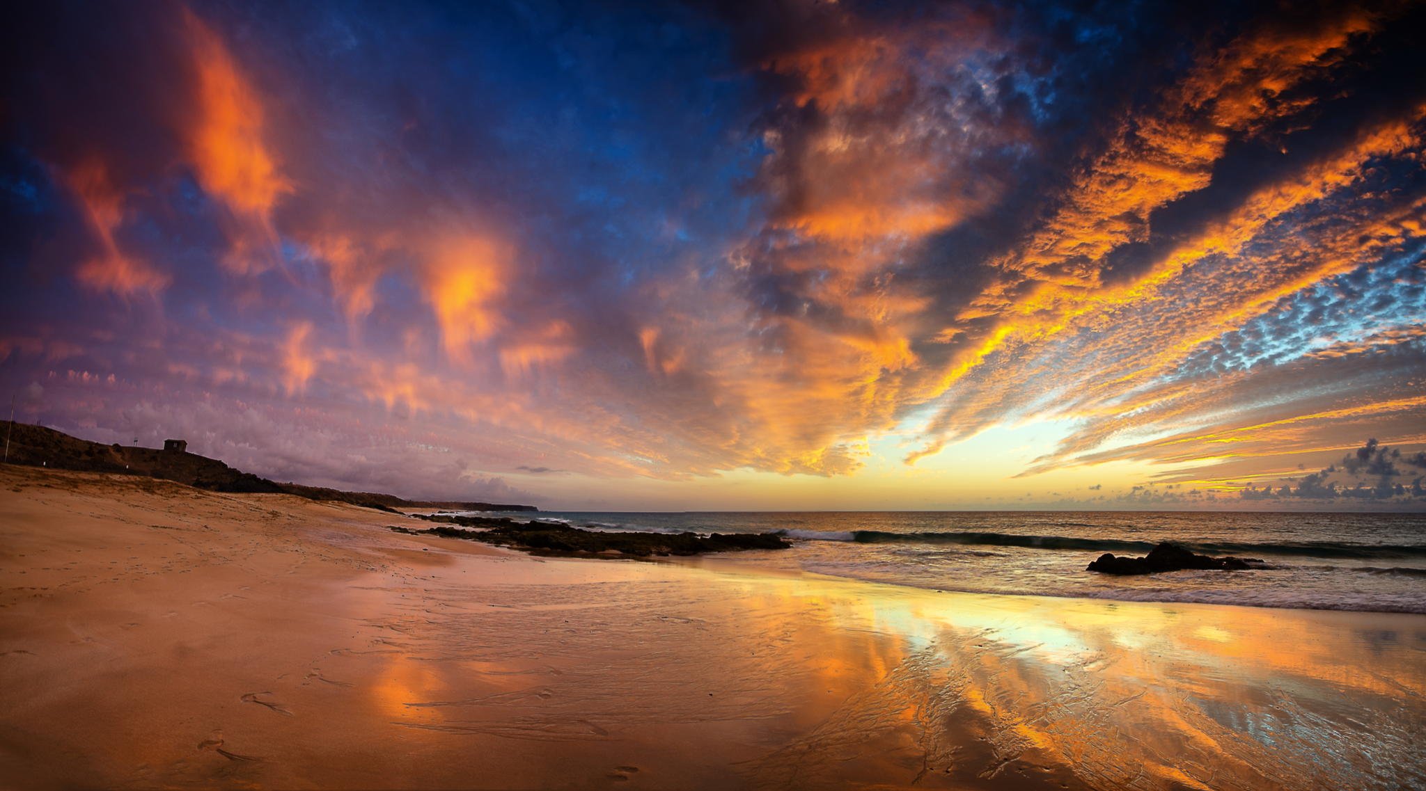 sonnenuntergang strand felsen ozean sand