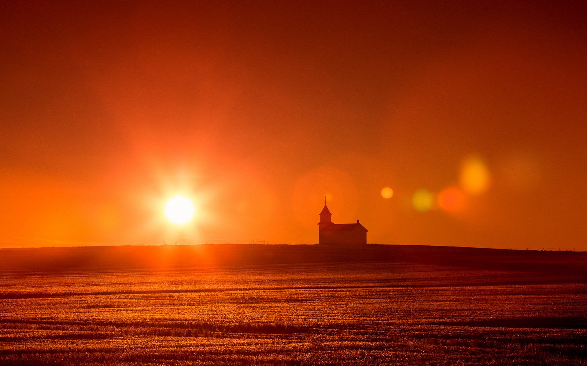 temple coucher de soleil champ paysage