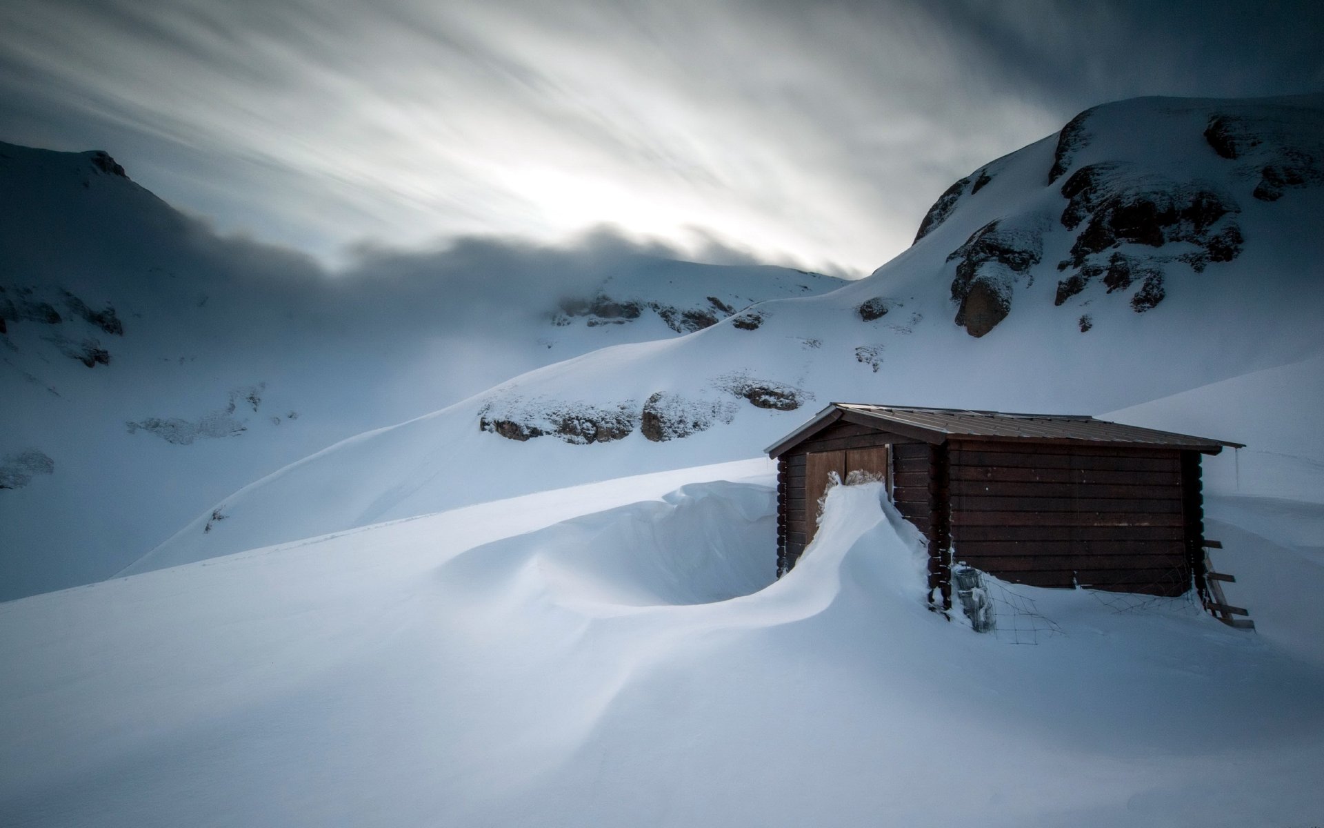 berge haus schnee landschaft