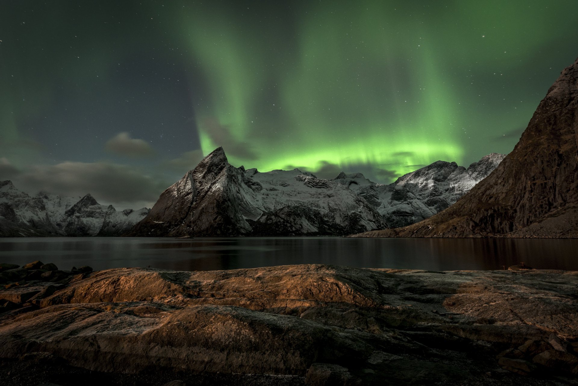 aurora borealis mountains lofoten norway mountain