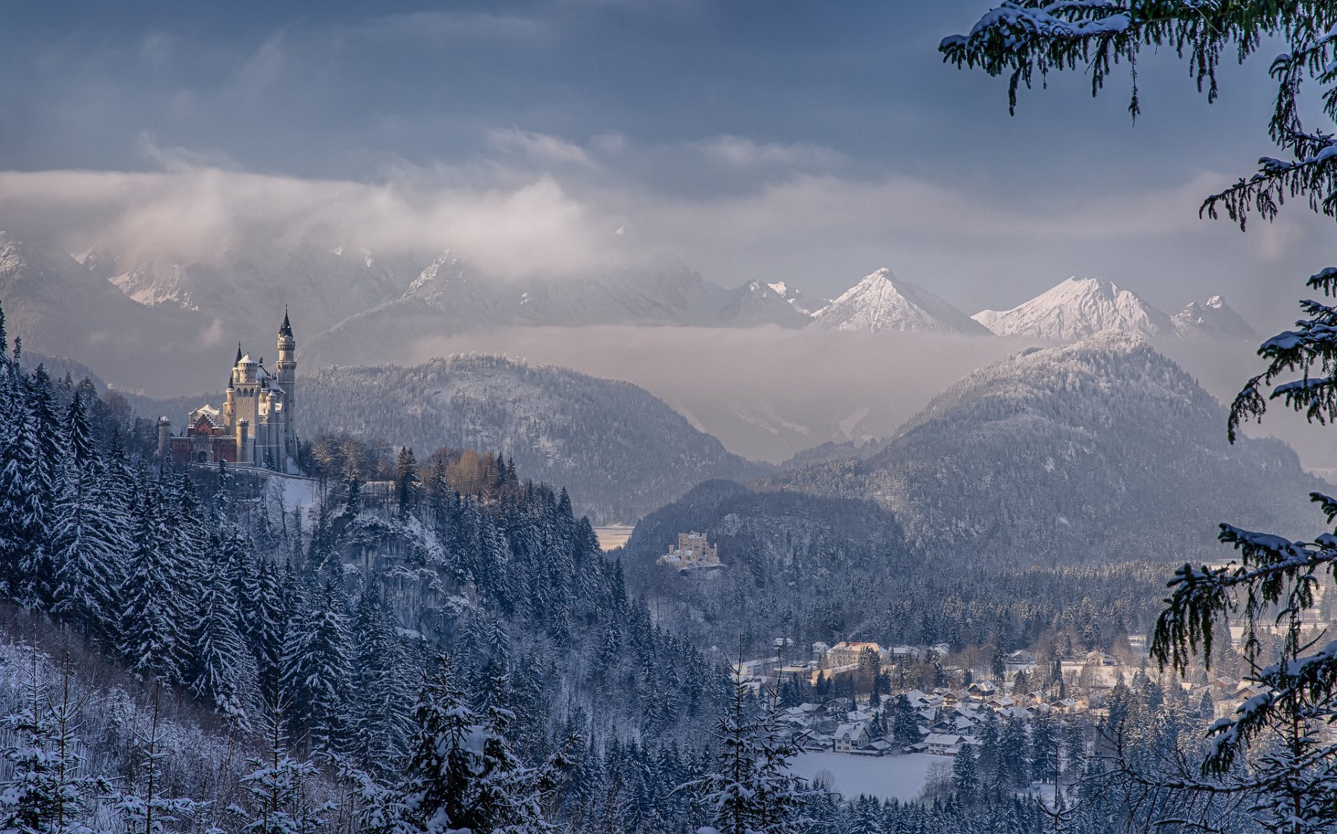 château de neuschwanstein bavière allemagne montagnes hiver panorama