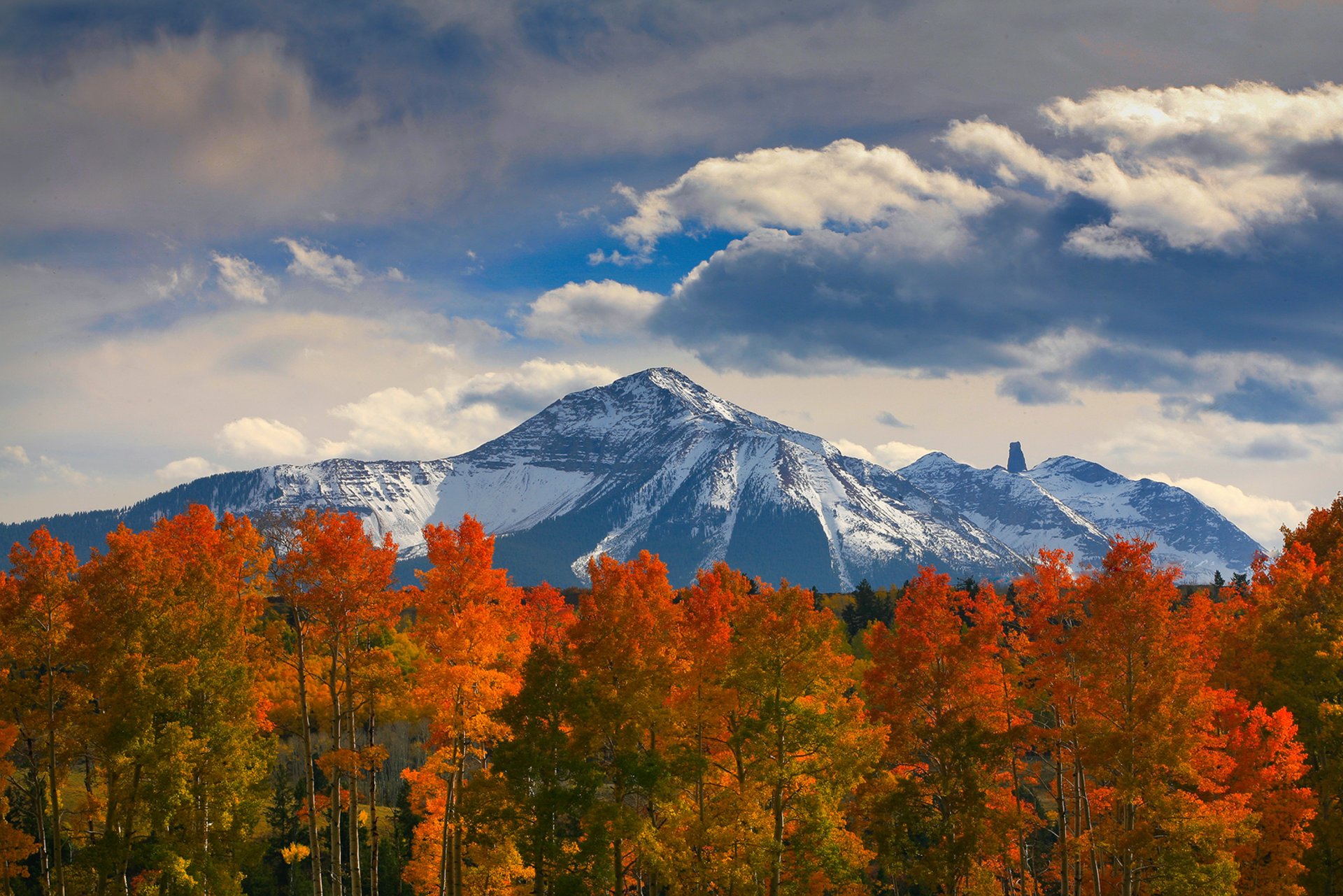 ky clouds mountain snow autumn tree forest nature