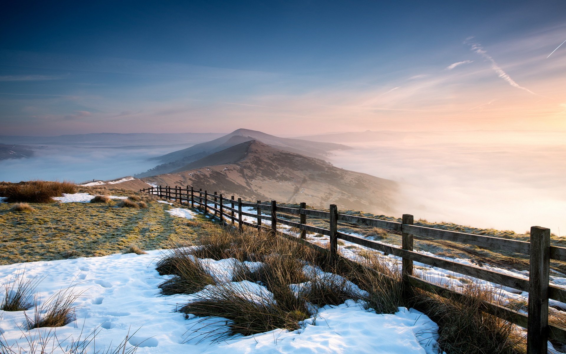 morning mountain nature fence landscape