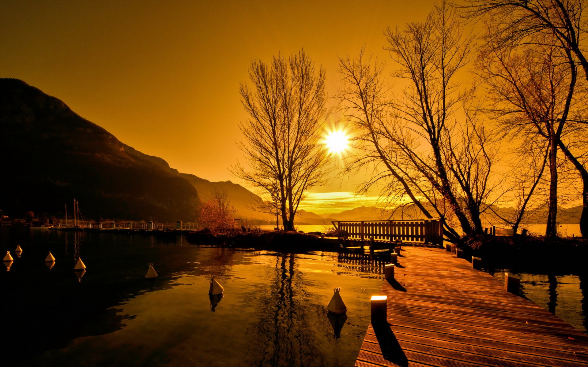 unset bridge lake landscape