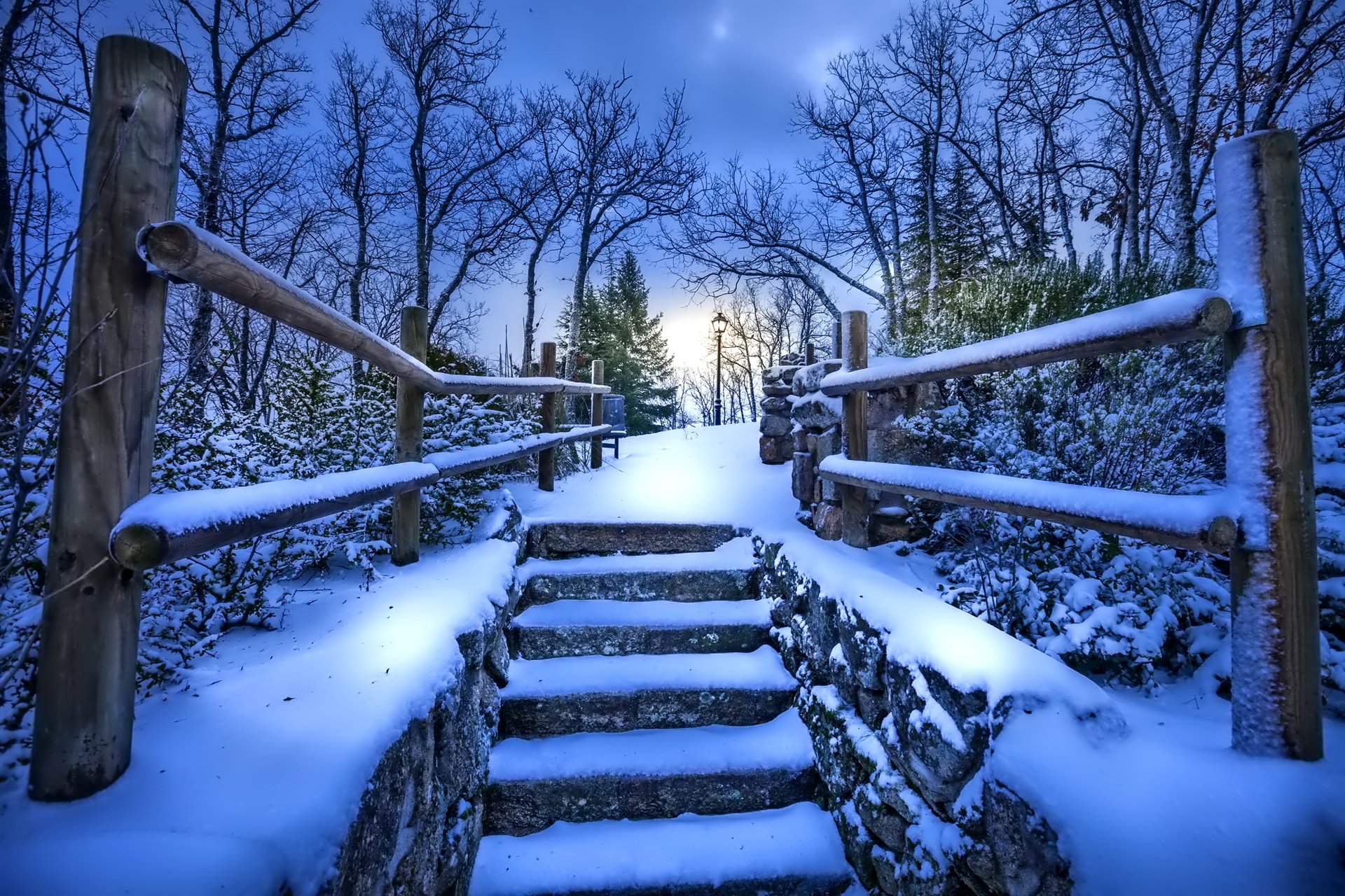 cielo nubes noche invierno escalones nieve