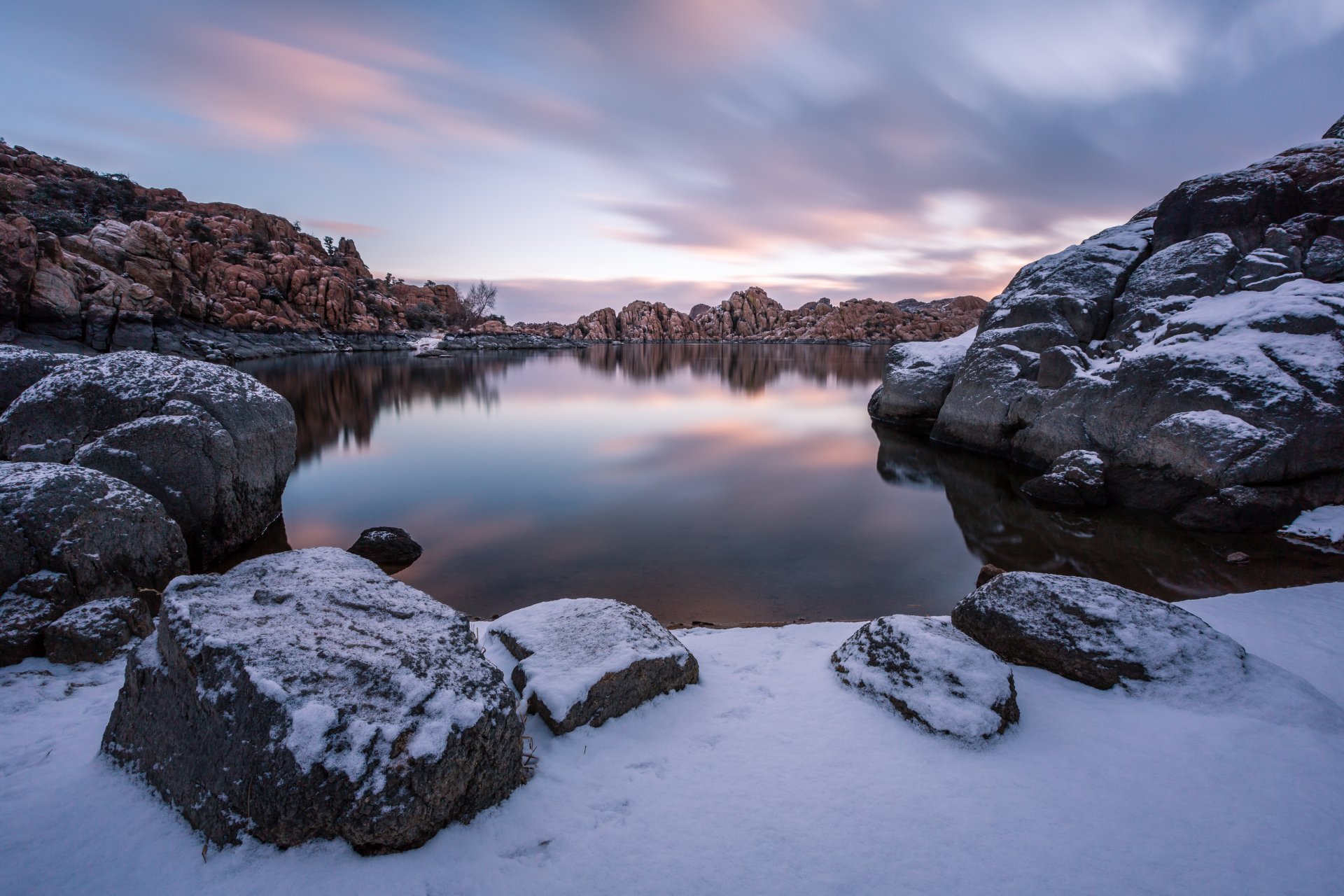 watson lake prescott arizona hiver lac lever du soleil matin