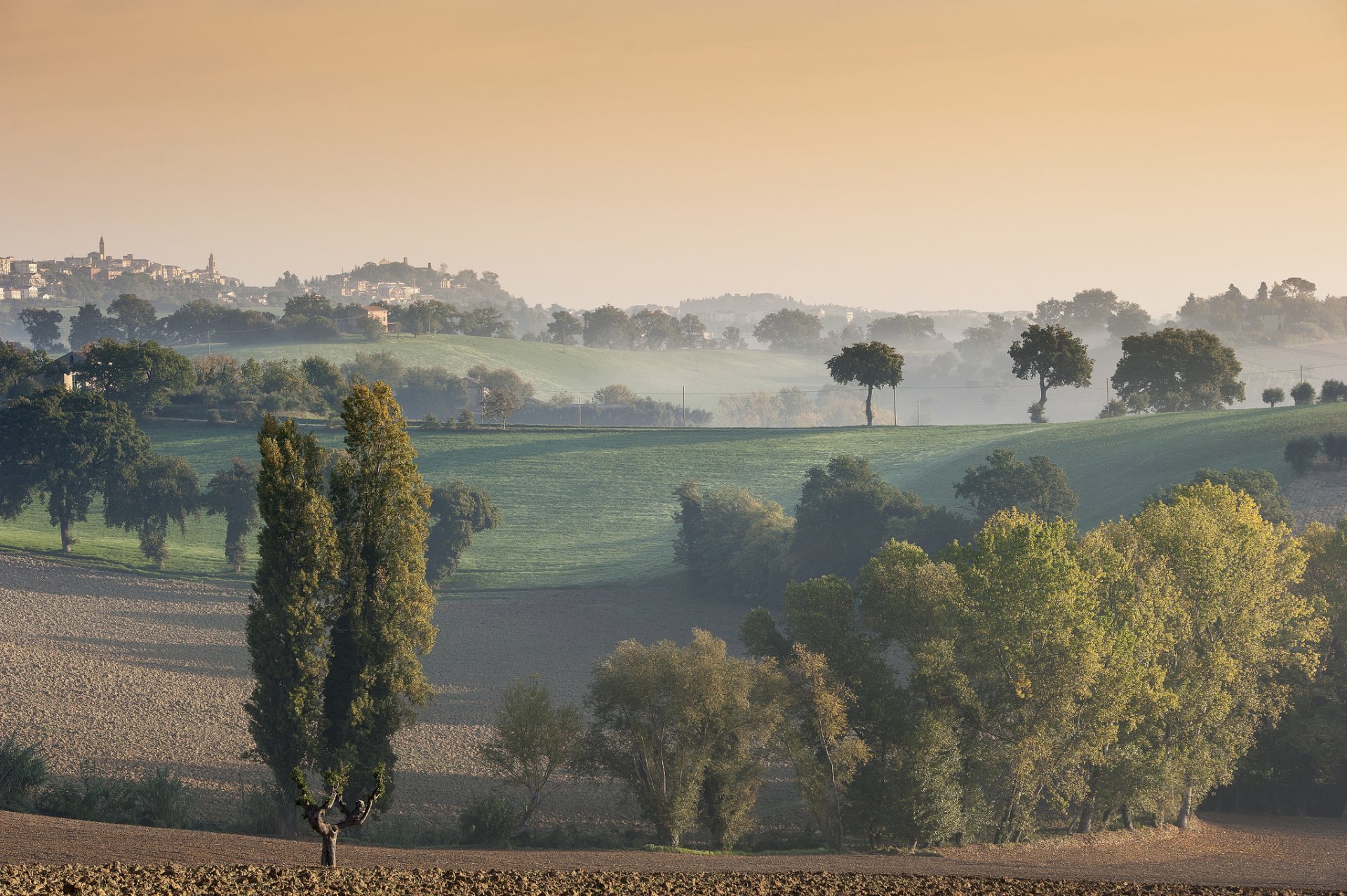 italia cielo mattina nebbia colline case alberi