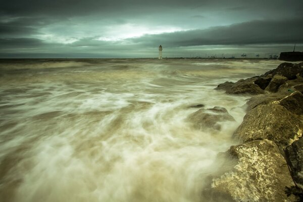 Raging sea at night beautiful landscape