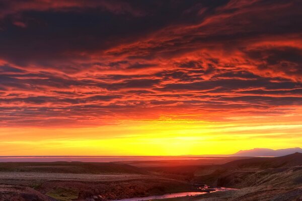 Sunset in the mountains near the river